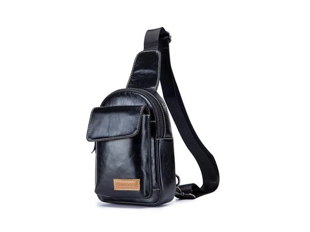 Mochila Cruzada de Cuero BullCaptain para Hombre, Negro