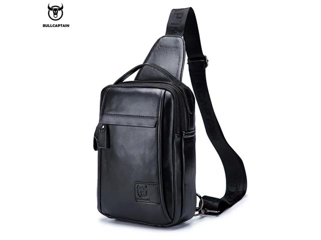 Mochila Cruzada de Cuero BullCaptain para Hombre, Negra