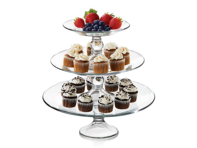 Fuente de Vidrio Libbey Selene con Pie de Tres Pisos (3 Piezas)