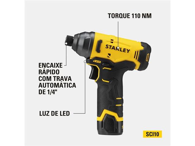 Parafusadeira Impacto Stanley 1/4" 12V 2 Baterias - 1