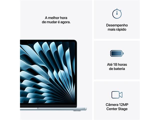 MacBook Air Apple 15.3" M4 GPU 10 Núcleos Cam 12MP 16GB RAM 512GB Azul - 5