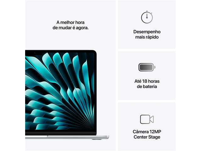 MacBook Air Apple 13.6" M4 GPU 8 Núcleos Cam 12MP 16GB RAM 256GB Prata - 4