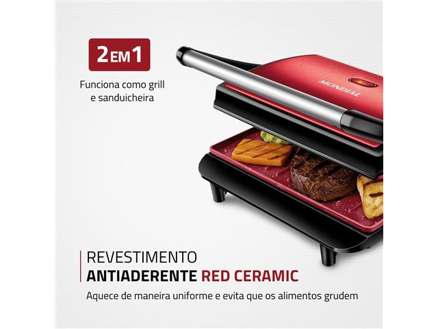Grill Elétrico Mondial PG-01-RC Master Press Inox Red 220V - 1