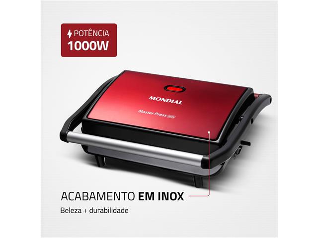 Grill Elétrico Mondial PG-01-RC Master Press Inox Red 220V - 4