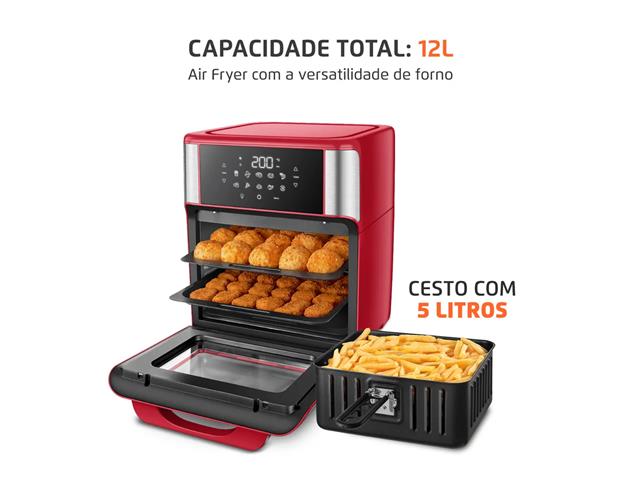 Fritadeira Air Fryer Forno Oven 12L Mondial Vermelho/Inox 2000W 110V - 1