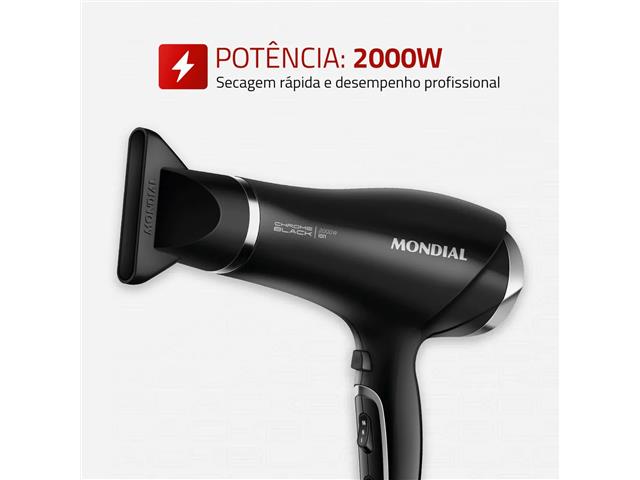 Secador de Cabelos Mondial Preto/Cromado Prata 2000W 110V - 1