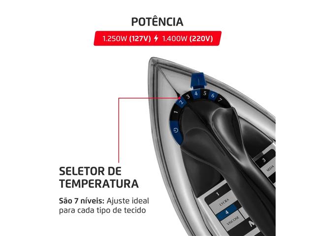 Ferro a Seco Mondial Preto/Cromado 1250W 110V - 2