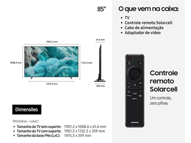 Smart TV QLED 85" Samsung Pontos Quânticos UHD 4K IA Quantum HDR 4HDMI - 9