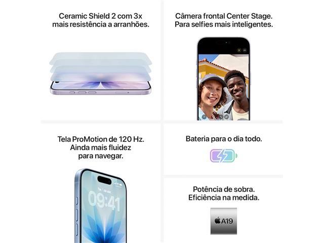 iPhone 17 Apple (256GB) Preto, Tela de 6,3", 5G Com Carregador - 5