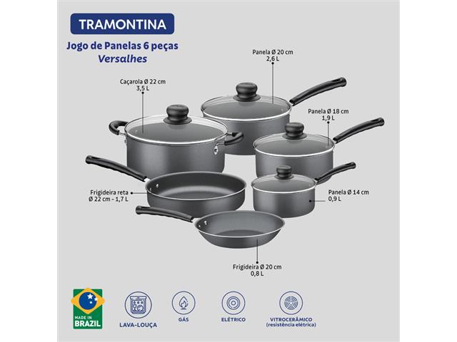 Jogo de Panelas Tramontina Versalhes Antiaderente 6 peças Chumbo - 9