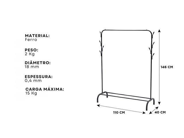 Arara Cabideiro Gadnic Móvel Destacável Para Roupas Com Ganchos - 4