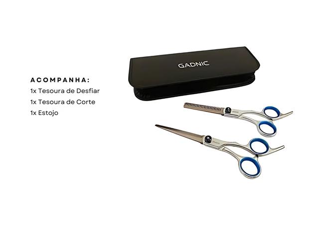 Kit Tesoura Profissional Gadnic Corte Polimento Desfiadeira 6.0 - 6