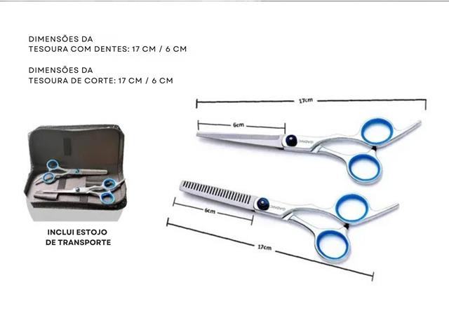 Kit Tesoura Profissional Gadnic Corte Polimento Desfiadeira 6.0 - 4