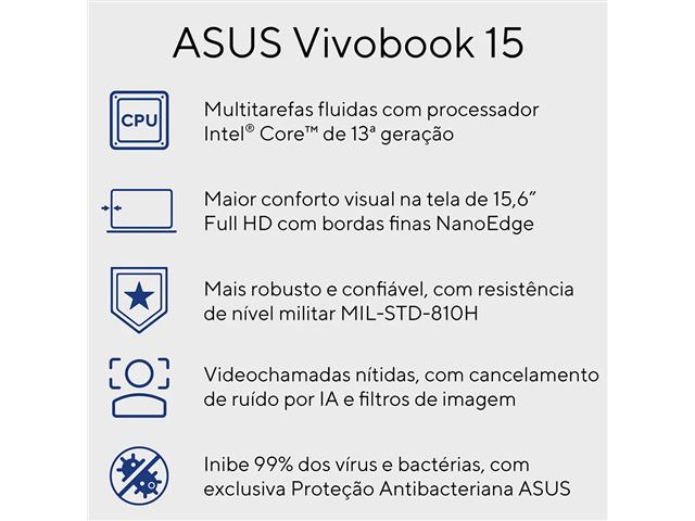 Notebook Asus Vivobook I5 8GB 512GB SSD 15.6 Preto - 1