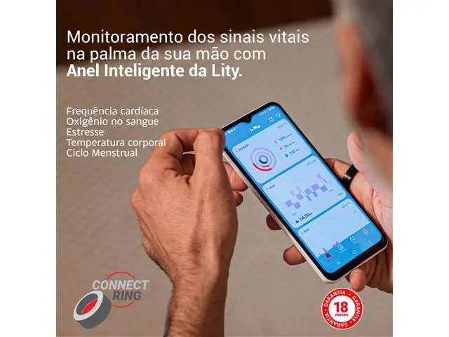 ANEL INTELIGENTE (CONNECT RING) COM MONITORAMENTO DE SAÚDE Prata - 1