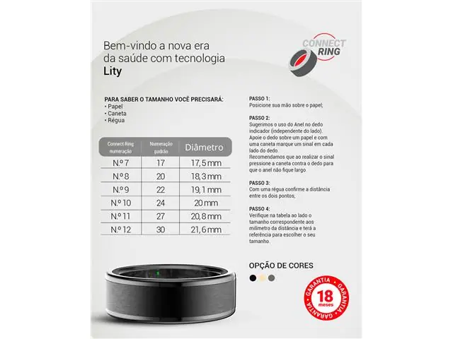 ANEL INTELIGENTE (CONNECT RING) COM MONITORAMENTO DE SAÚDE  Preto - 7
