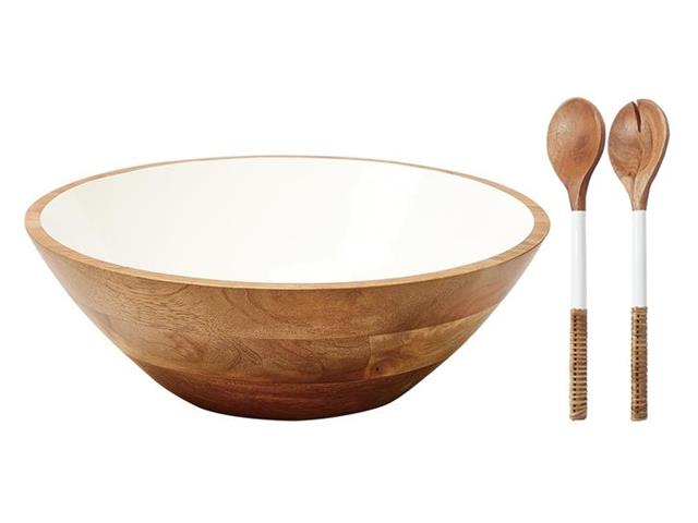 Ensaladera Carol Madera Con Enlozado 31,5 X 11 cm con Dos Ute