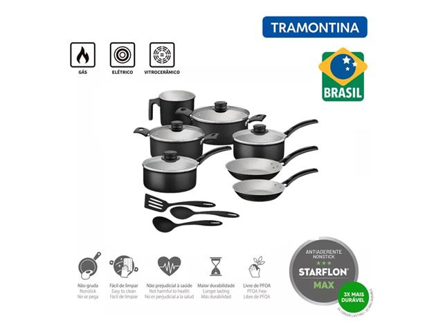 Jogo de Panelas Tramontina Turim em Alumínio Antiaderente Preto 10 Pçs - 8