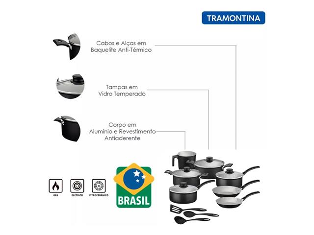 Jogo de Panelas Tramontina Turim em Alumínio Antiaderente Preto 10 Pçs - 9