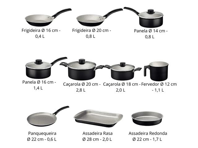 Jogo de Panelas Tramontina Turim em Alumínio Antiaderente Preto 12 Pçs - 1