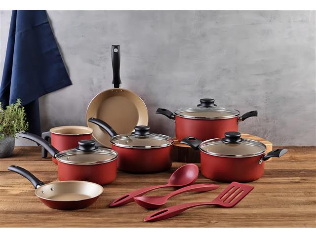 Jogo de Panelas Tramontina Turim Antiaderente Vermelho 10 Peças - 1