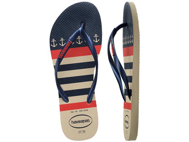 Chinelo Havaianas Slim Nautical Bege Palha/Marinho Tam 33-34 - 4