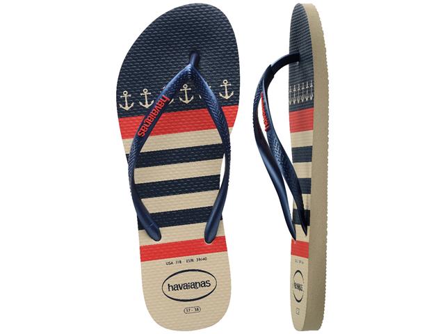 Chinelo Havaianas Slim Nautical Bege Palha/Marinho - 4