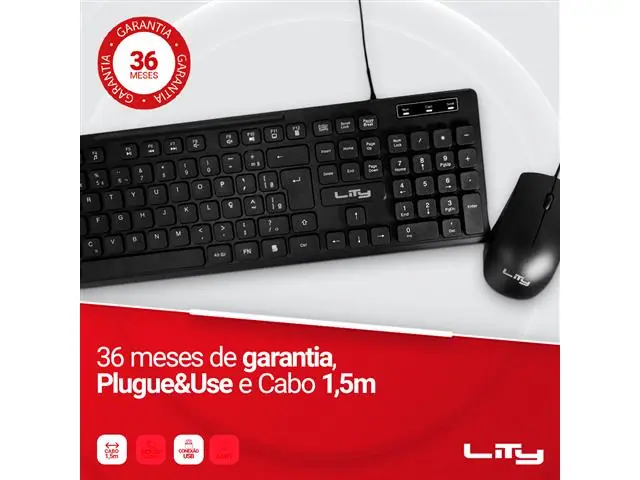 KIT TECLADO E MOUSE COM FIO LITY ABNT2 PLUG&PLAY 107 TECLAS  PRETO - 1