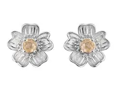 Aretes de plata Tanya Moss, forma de flor con cristal champagne