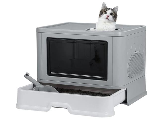 Caja de Arena Arenero para Gatos Grande Plegable Hogar Color Blanco