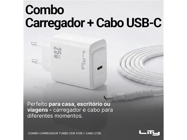Kit Carregador Turbo 25W + Cabo Carregamento e Dados USB-C/USB-C - 1
