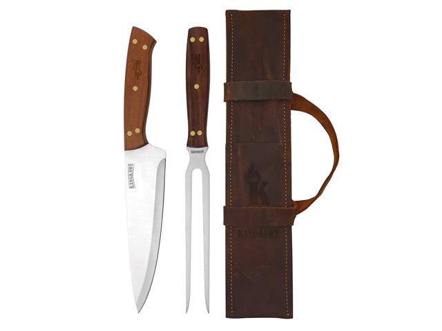 Set Tenedor + Cuchillo Parrillero F/Cuero Café Rustico Kangkawe
