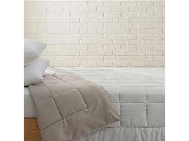 Acolchado Arredo Microfibra Lisa Reversible Gris Claro con Beige King