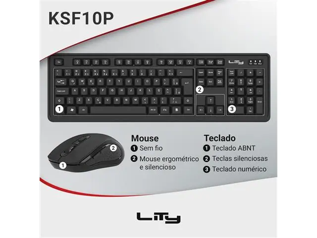 KIT TECLADO E MOUSE SEM FIO LITY ABNT2 107 TECLAS PRETO (KSF10P) - 1