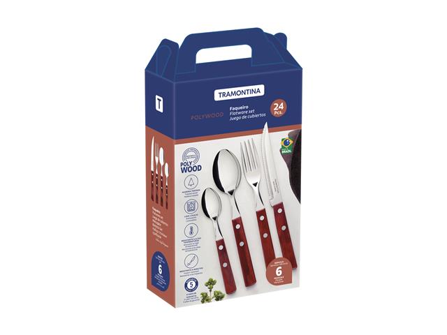 Conjunto de Talheres Inox Tramontina Polywood Marrom 24 Peças - 3