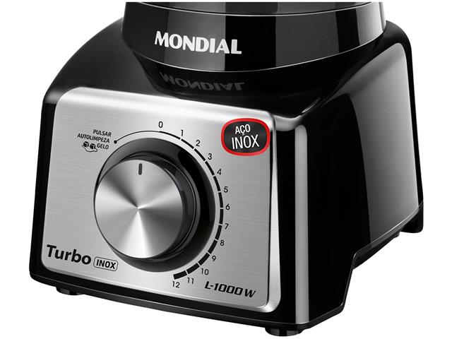 Liquidificador Turbo Black Inox 3L 1200W 12 Velocidades Mondial 110V - 1