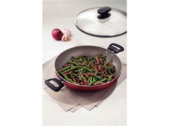Panela Wok Tramontina Antiaderente com Tampa de Vidro Vermelha Ø 28CM - 1