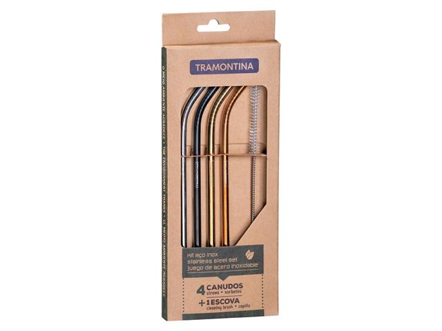 Jogo de Canudos Inox Reutilizável Tramontina 4 Peças com Escova Colors - 1