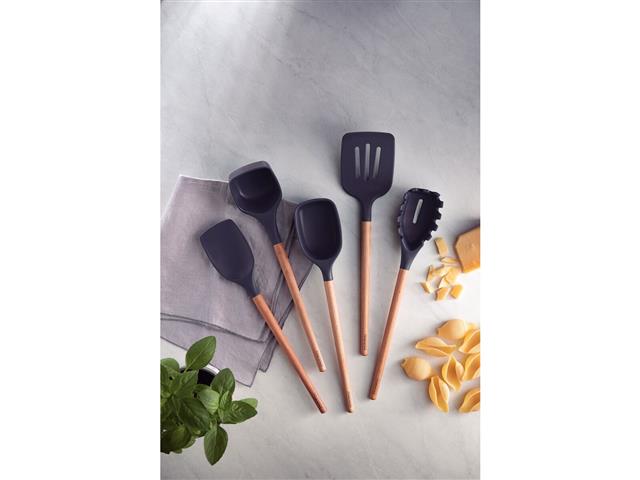 Colher de Servir Tramontina Live em Silicone Cinza com Cabo de Madeira - 3