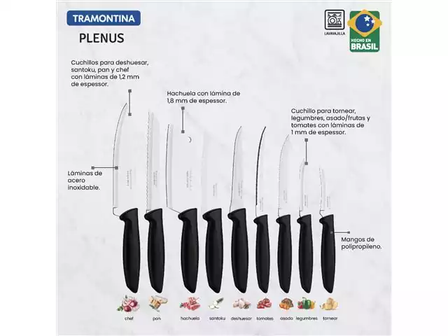 Juego de cuchillos Tramontina 9 pzas Plenus Inox Negro