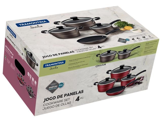 Jogo de Panelas Tramontina Sicília Antiaderente Avelã 4 Peças - 1