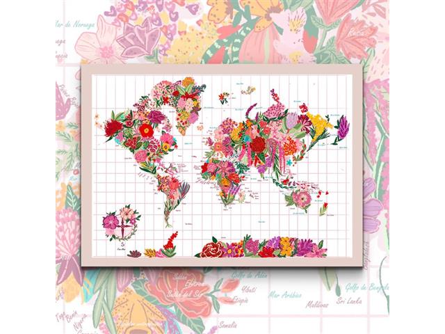 Mapa Mundi de Flores - Lámina