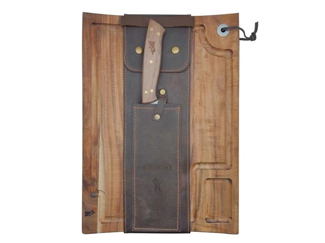 Set Cuchillo con funda de cuero + Tabla de madera Kangkawe