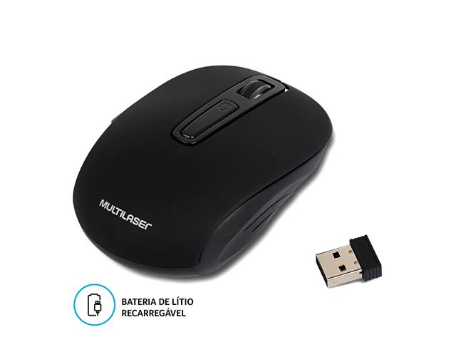 Mouse Recarregável sem Fio USB Multilaser 2.4Ghz Preto MO277 - 1
