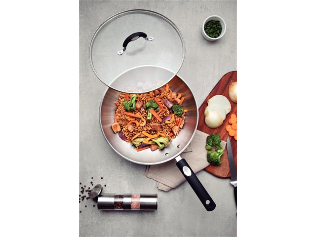 Panela Wok Tramontina Solar Silicone em Aço Inox Tampa de Vidro 28CM - 1