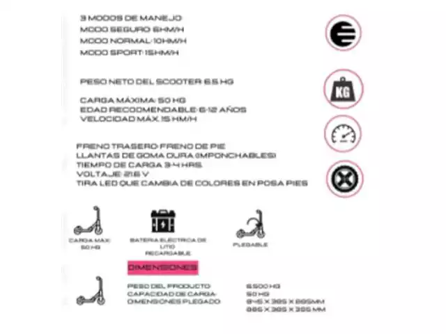 E-Scooter M2 (Patín del Diablo Eléctrico) para Niños Color Rosa Modelo