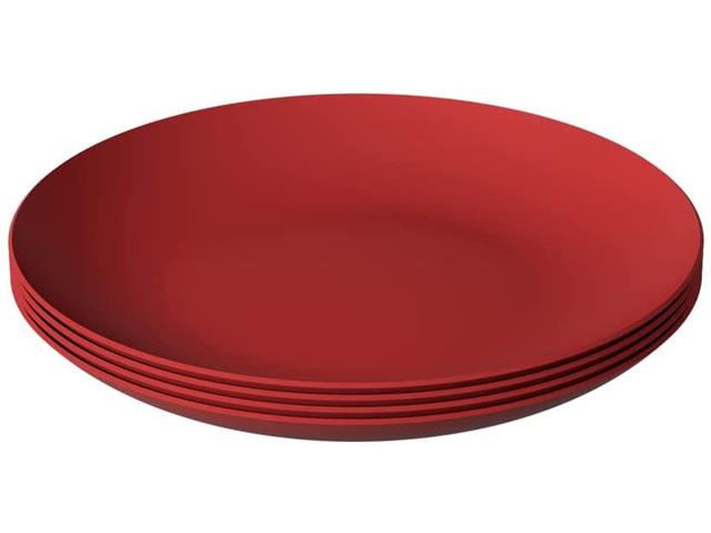 Kit Prato Refeiçao Coza Plastico com 4 peças Vermelho