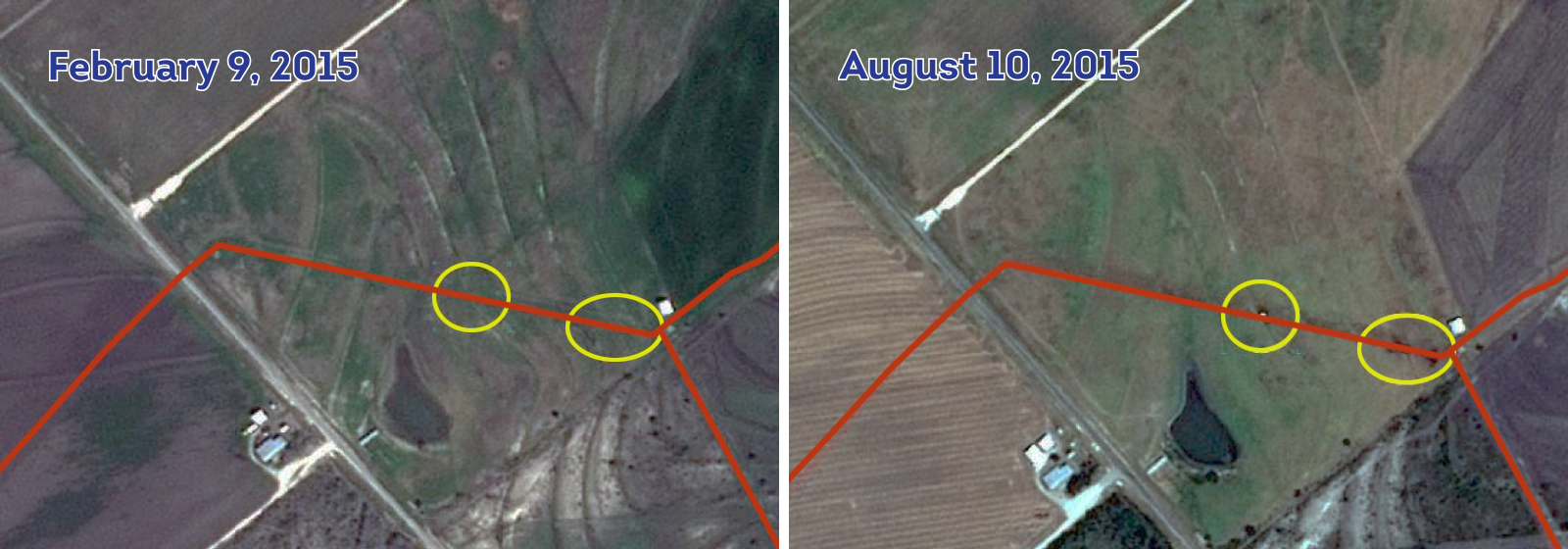 Satelytics applied its techniques to both sets of data and established that there were no leaks in February, but the leaks are clearly visible from satellite imagery captured in August.