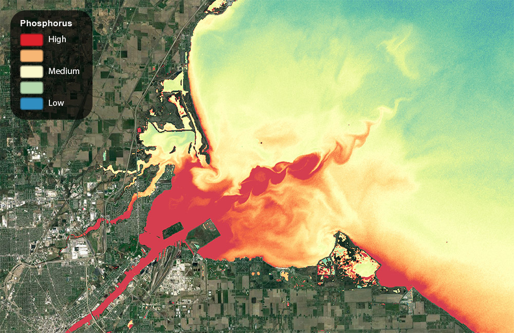 Maumee bay showing the mixing zone between the western basin and the Maumee River. 5/18/2016.
