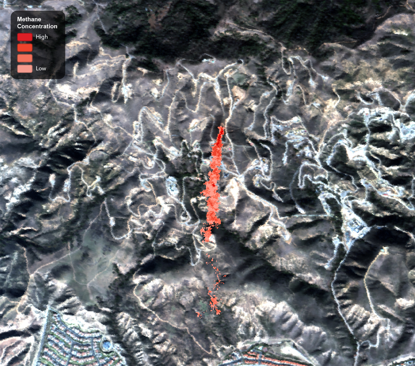Visualization of the Aliso Canyon Methane Leak in 2015, 2016 as seen using Satelytics.